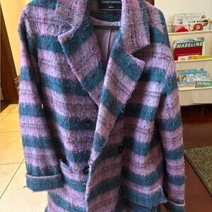 Women's Purple and Green Striped Coat